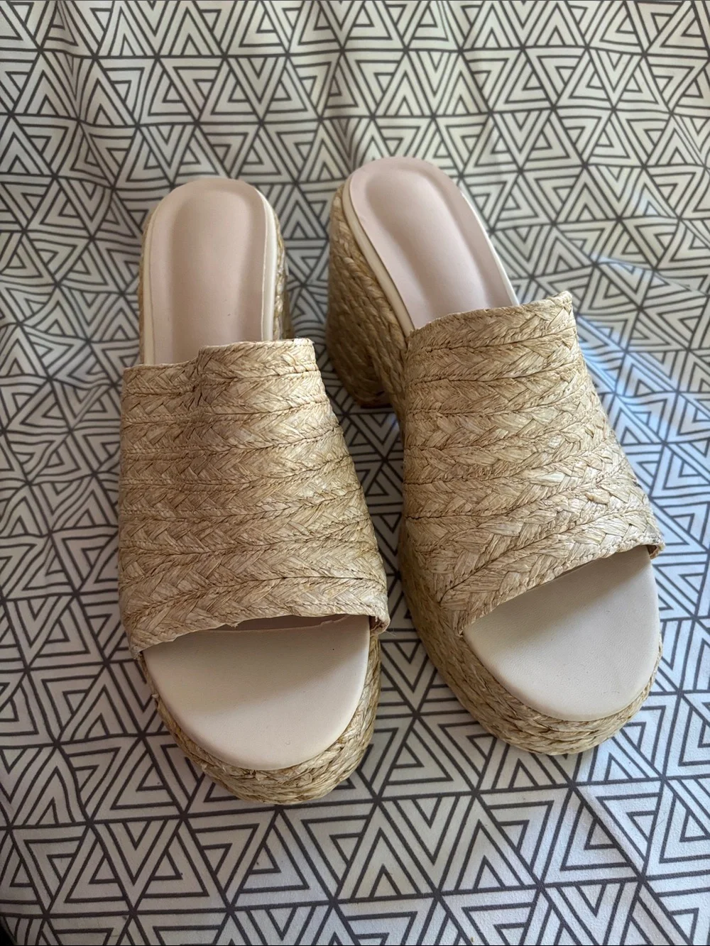 Woven Espadrille Platform Mule - Natural Beige